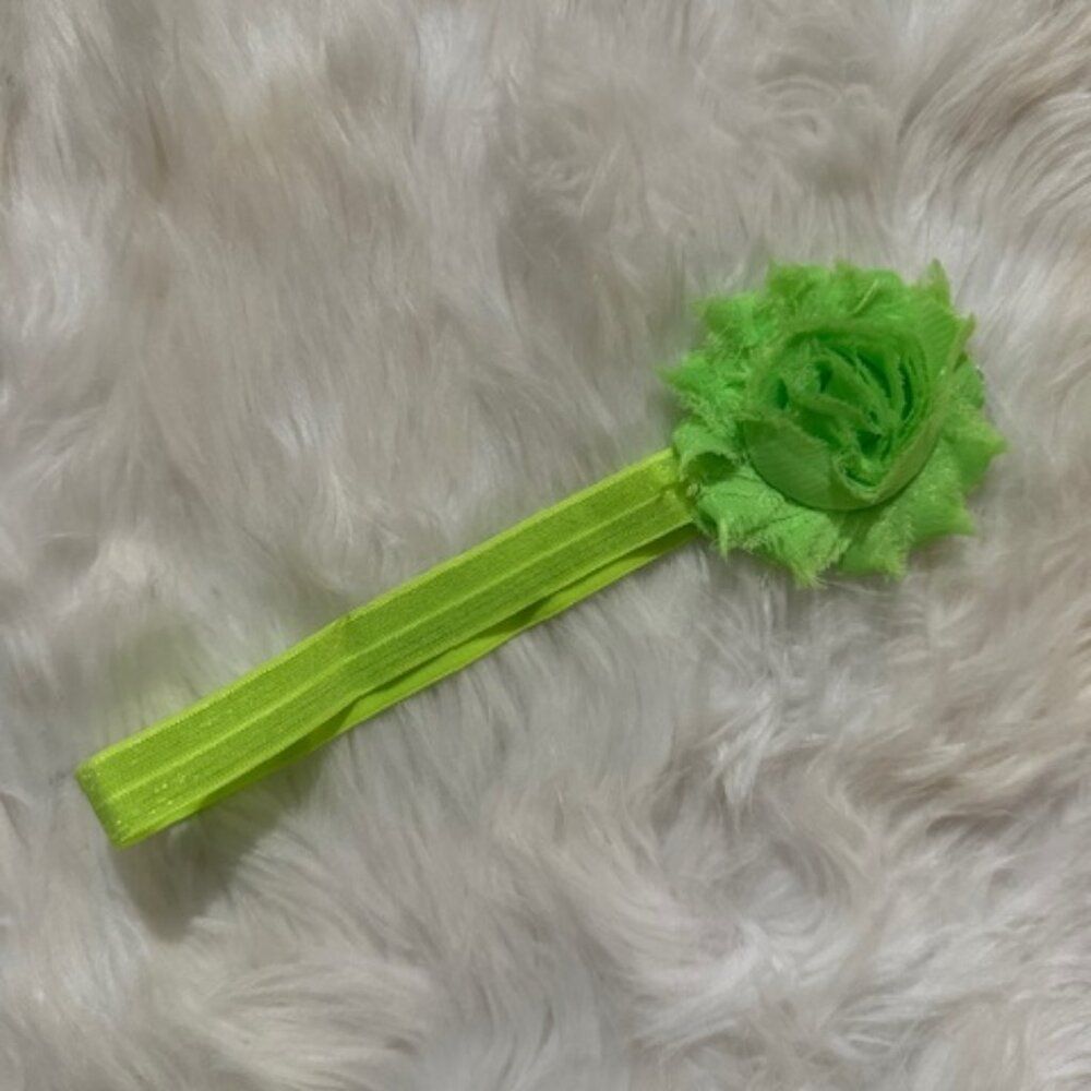 Lime Green 2" Shabby Flower on a FOE elastic headband  7526  Handmade